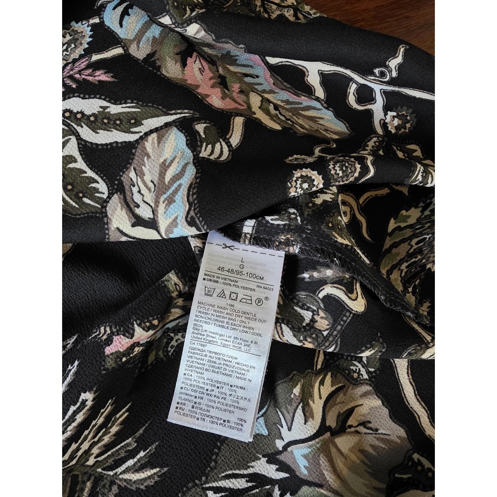 EUC Banana Republic Blouse Women Large Black Floral Tie Neck Office Contemporary - Picture 10 of 13